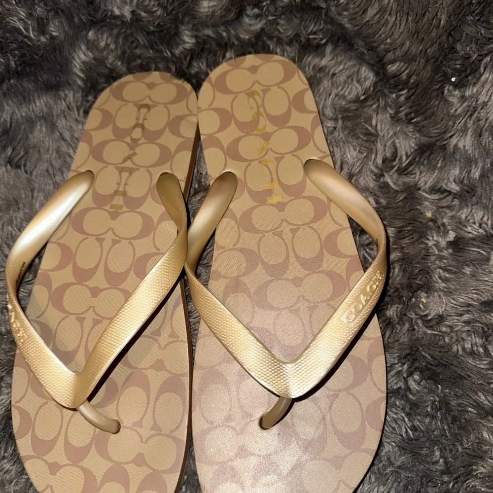 Coach Gold and Tan Signature Sandals - Picture 3 of 10